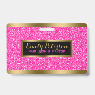Modern Hot Pink Faux Glitter Gold Accents Badge