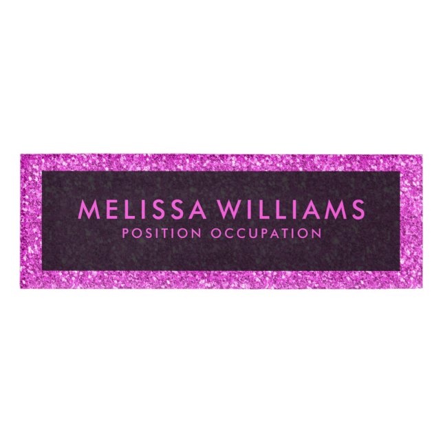 Modern Hot Pink Faux Glitter Name Tag (Front)
