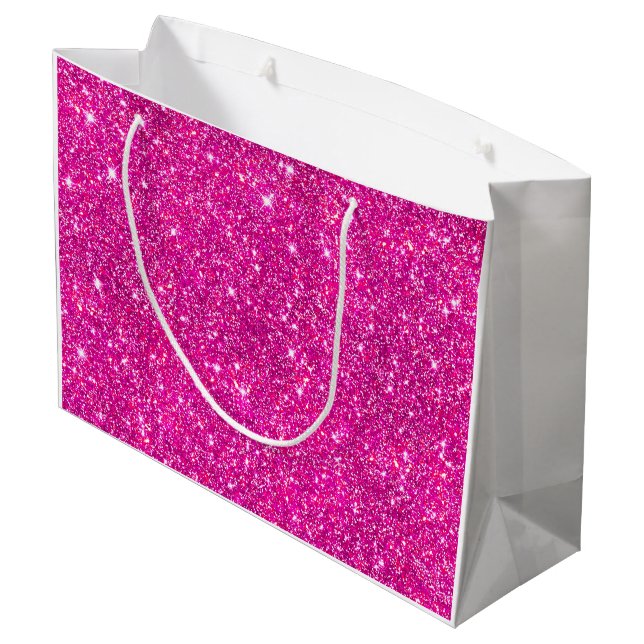 Modern Hot Pink Faux Glitter Pattern Girly Large Gift Bag (Back Angled)