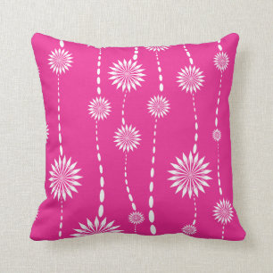 Modern Hot Pink Floral Decorative Throw Pillow