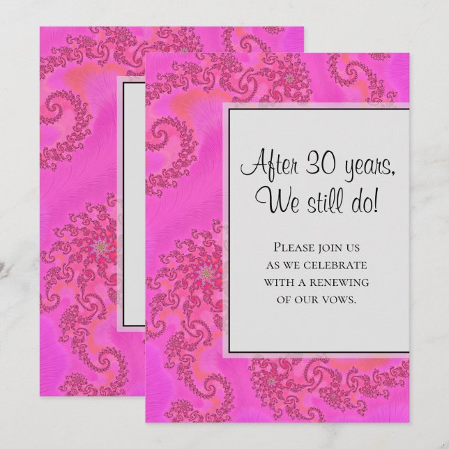Modern Hot Pink Fractal Floral Pattern Vow Renewal Invitation (Front/Back)