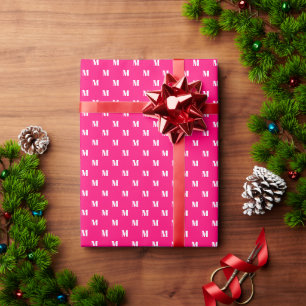 Modern hot pink fuchsia custom monogram pattern wrapping paper