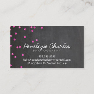 MODERN hot pink glitter confetti dots chalkboard Business Card