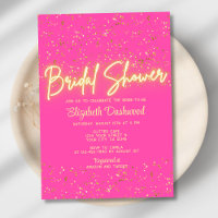 Modern Hot Pink Gold Neon Glow Bridal Shower