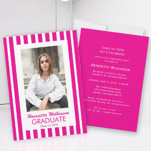 Modern Hot Pink Graduation Party Invitation