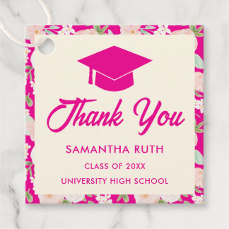 Modern Hot Pink Ivory Floral Graduation Party  Favour Tags