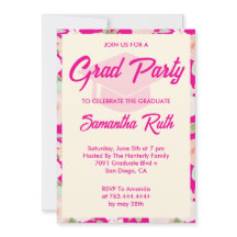 Modern Hot Pink Ivory Floral Photo Grad Party