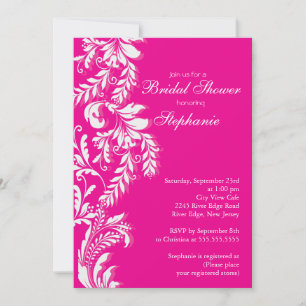 Modern Hot Pink Leaf Swirl Bridal Shower Invitation