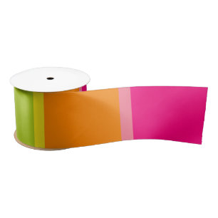 Modern Hot Pink, Lime, Yellow, and Orange Stripes Satin Ribbon