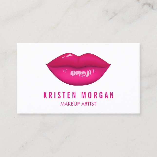 Modern Hot Pink Lips Fashion Makeup Artist Business Card (Front)