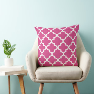 Modern Hot Pink Moroccan Quatrefoil Pattern Throw Pillow