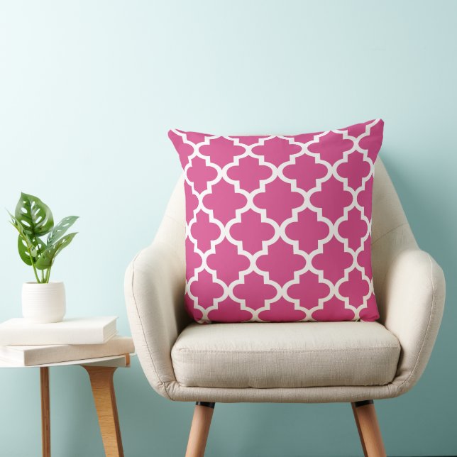 Modern Hot Pink Moroccan Quatrefoil Pattern Throw Pillow (Chair)