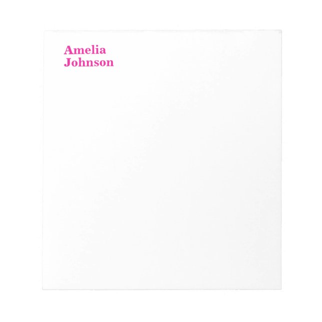 Modern Hot Pink Name Minimalist Professional Notepad (Front)