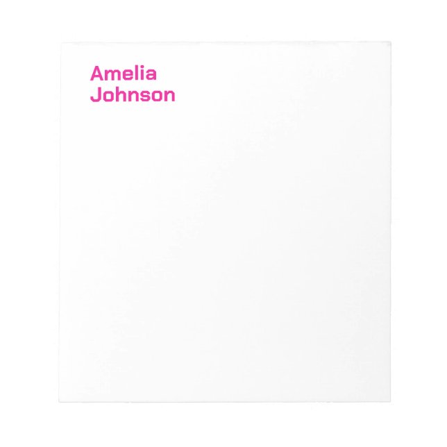 Modern Hot Pink Name Minimalist Professional Notepad (Front)