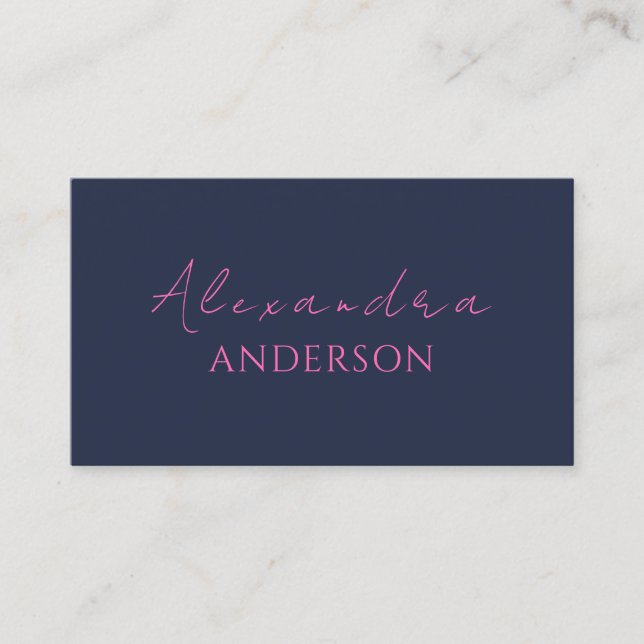 Modern Hot Pink Navy Blue Minimalist Typography Business Card (Front)