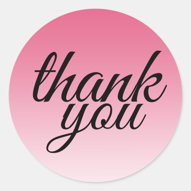 Modern Hot Pink Ombre Thank You Classic Round Sticker (Front)