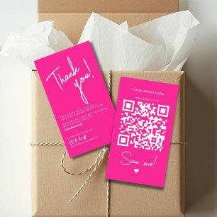 Modern hot pink order thank you QR code Business Card
