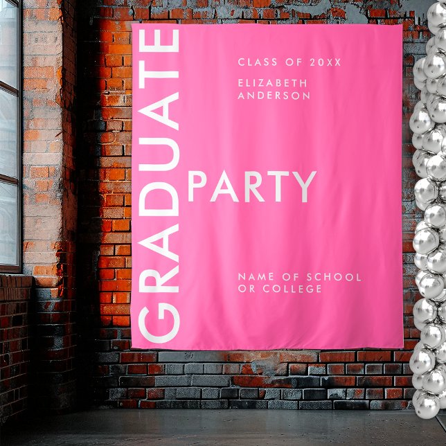 Modern Hot Pink Personalize Graduation Backdrop Tapestry (Creator Uploaded)