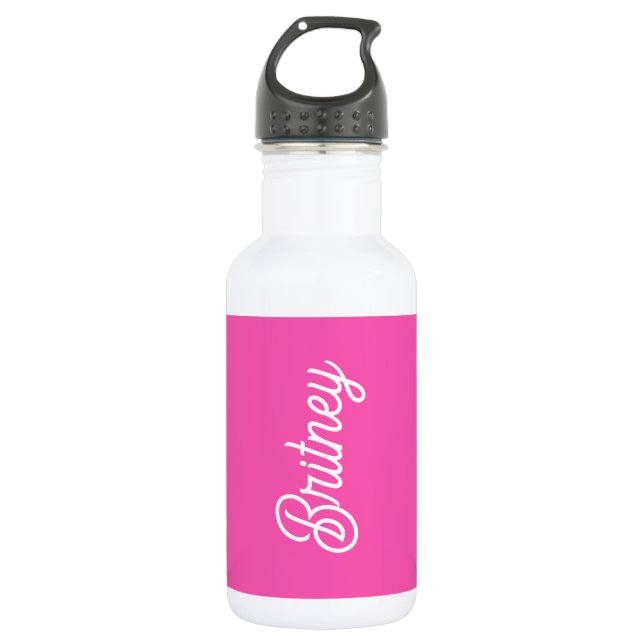 Modern Hot Pink  Personalized Monogram and Name  532 Ml Water Bottle (Front)