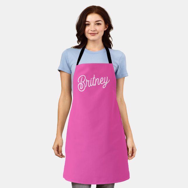 Modern Hot Pink  Personalized Monogram and Name  Apron (Worn)