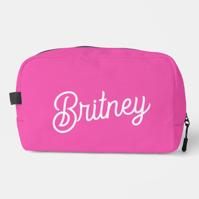 Modern Hot Pink  Personalized Monogram and Name  Dopp Kit (Front)