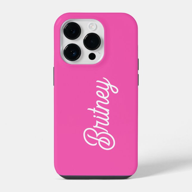 Modern Hot Pink  Personalized Monogram and Name  iPhone Case (Back)