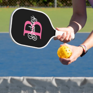Modern Hot Pink Personalized Monogram and Name Pickleball Paddle