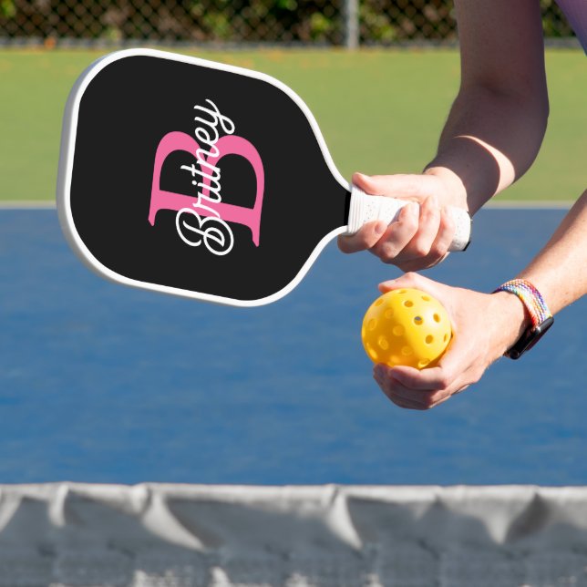 Modern Hot Pink  Personalized Monogram and Name  Pickleball Paddle (Insitu)