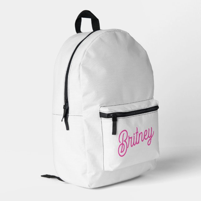 Modern Hot Pink  Personalized Monogram and Name  Printed Backpack (Back Corner Left)