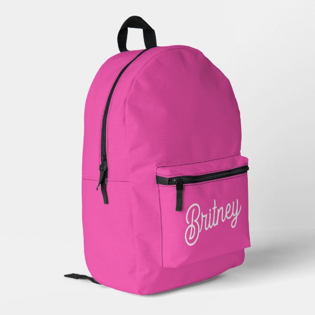 Modern Hot Pink  Personalized Monogram and Name  Printed Backpack (Back Corner Left)