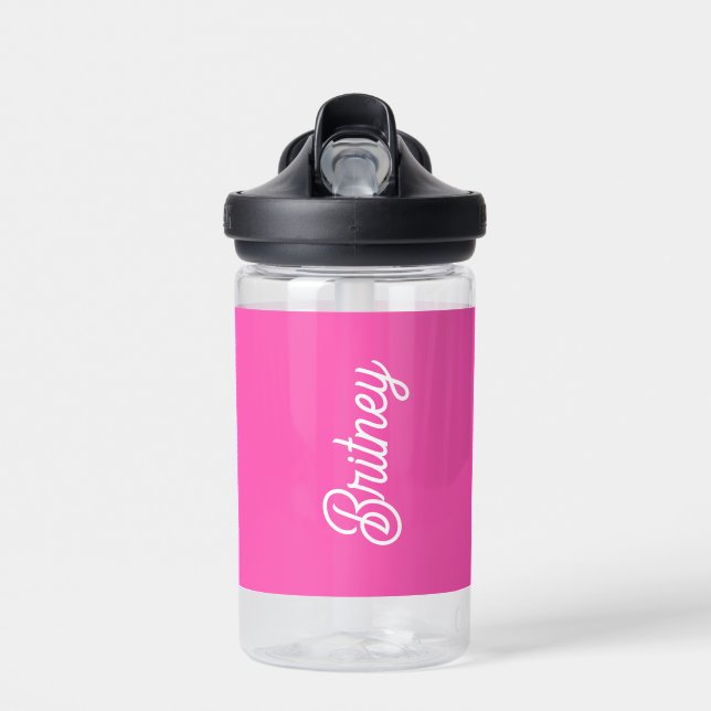 Modern Hot Pink  Personalized Monogram and Name  Water Bottle (Front)
