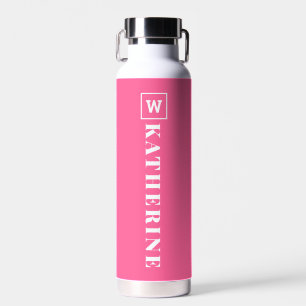 Modern Hot Pink Personalized Name Monogram Simple Water Bottle