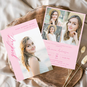 Modern Hot Pink Photo Graduation Party Invitation