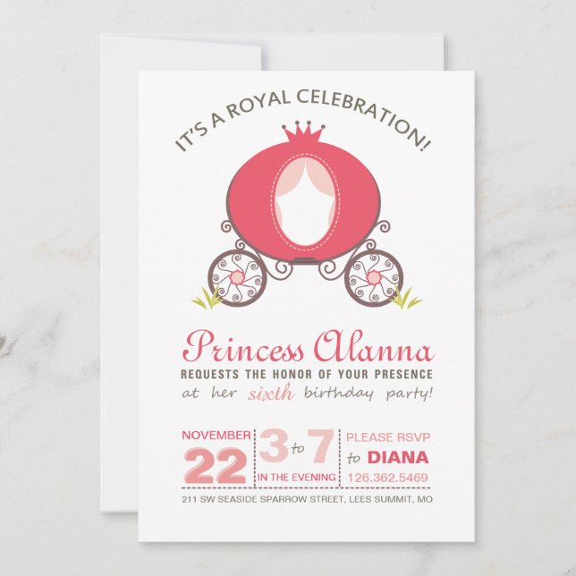 Modern Hot Pink Princess Carriage Invitation (Front)