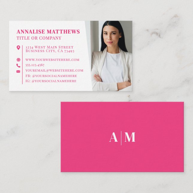 Modern Hot Pink Professional Photo Business Card (Front/Back)