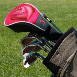 Modern hot pink rose with name golf head cover