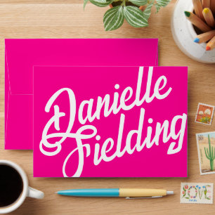 Modern Hot Pink Script Trendy First Last Name Envelope