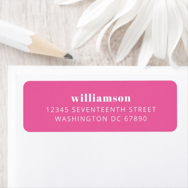 Modern Hot Pink Simple Nom Adresse de retour (En situation)