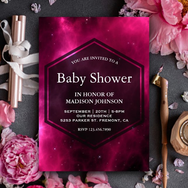 Modern Hot Pink Space Galaxy Baby Shower Invitation (Creator Uploaded)