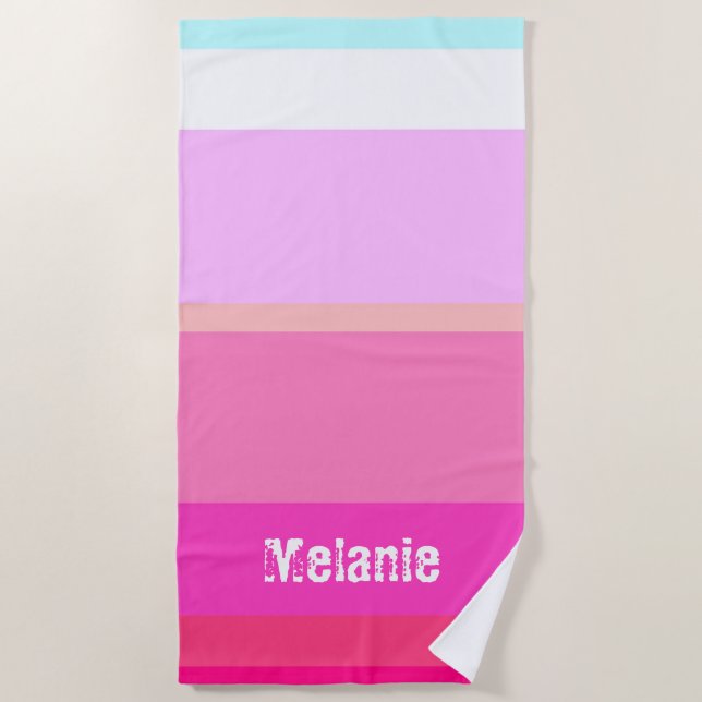 Modern Hot Pink Stripes Custom Beach Towel (Front)