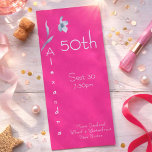 Modern Hot Pink Vertical Floral 50th Birthday Invitation<br><div class="desc">Modern Hot Pink Vertical Floral 50th Birthday Invitation. Celebrate a landmark milestone with this bold and vibrant 50th birthday invitation. The design features a striking magenta background contrasted with a single, delicate blue flower stem and unique vertical lettering. This slim tea-length card is ideal for a modern woman's birthday dinner...</div>