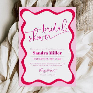 Modern Hot Pink Wavy Border Colourful Bridal Showe Invitation
