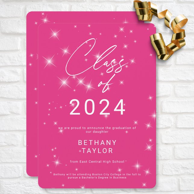 Modern Hot Pink & White Sparkle Graduation Announcement (Modern Hot Pink & White Sparkle Graduation Announcement)