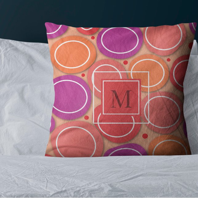 Modern Hot Pinks Purple Abstract Circles Monogram Throw Pillow (Creator Uploaded)