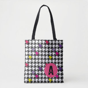 Modern Houndstooth Pattern Monogram Tote Bag