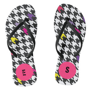 Modern Houndstooth Pattern Pink Purple Yellow Flip Flops