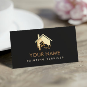 Modern House Brush Painting Neutral Cream & Black Business Card