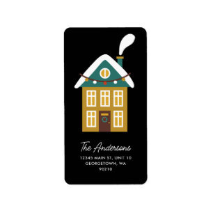 Modern House Christmas Decor Custom Vertical Label