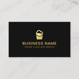 Modern House Cleaning Black And Gold  Business Card
