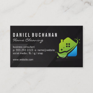 Modern House Cleaning Broom Logo Business Card